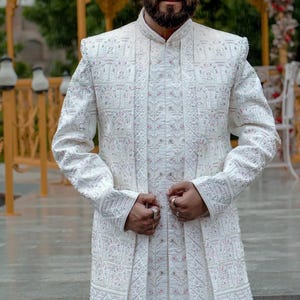 Traditional White Sherwani for men, Man sherwani, Wedding sherwani, Groom sherwani, white sherwani, groom outfit, Indian groom wedding dress