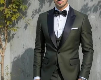 ダークグリーンスリーピーススーツ メンズスーツ カジュアルスーツ