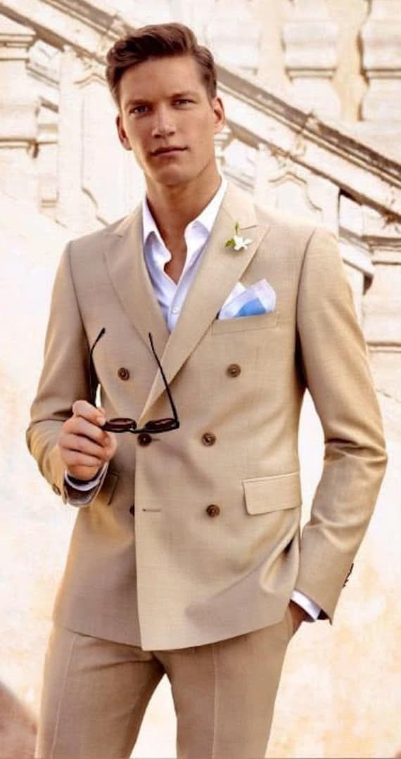 極美品】GABRIELE PASINIベージュ ダブルブレスト ビジネススーツ