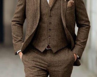 FINEST TWEED Men Suit, tweed suit men, wool tweed suit men, 3 piece, winter suit, men vintage suit, men wedding suit, groom tweed suit