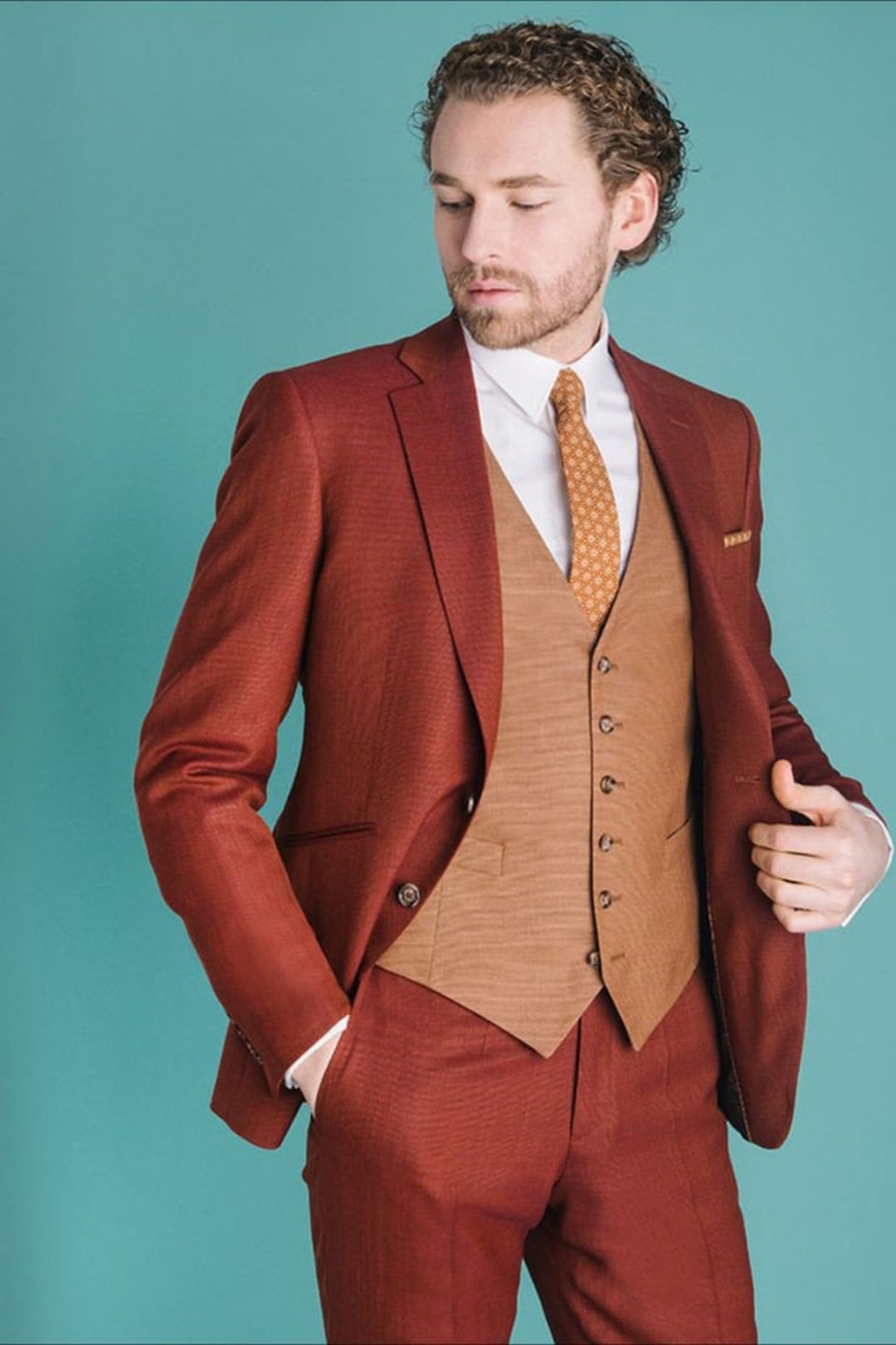 Rust Men Suit, FINEST Rust Suit, 3 Piece Suit, Luxury Stylish Suit ...