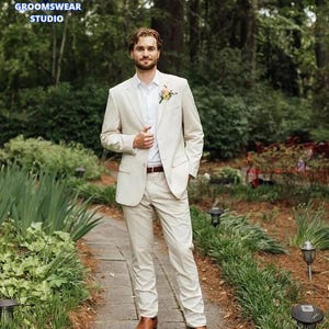 Men&#39;s Classic Beige 2 Piece Suit for wedding, Groom and Groomsmen suit,Engagement prom suit, Occasion wear suit, Gift for men, Costom suit