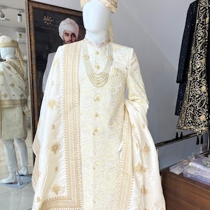 PREMIUM Ivory SHERWANI For Groom, Indian groom dress, groom sherwani, sherwani men wedding white, groom wedding outfit, groom outfit,