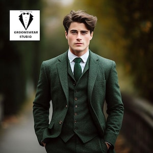 Classic TWEED Men Suit,Green tweed suit, Groom tweed suit, Groomsmen suit, 3 piece suit, winter suit, men vintage suit, men wedding suit,