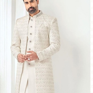 PREMIUM WHITE SHERWANI For Groom, Indian groom dress, groom sherwani, sherwani men wedding white, groom wedding outfit, groom outfit,