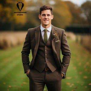 Men&#39;s premium,  Brown Tweed/Woolen men&#39;s Suit for Groom, Groomsmen suit, Occasion wear, wedding suit, Engagement  suit, party wear suit