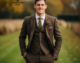 Men&#39;s premium,  Brown Tweed/Woolen men&#39;s Suit for Groom, Groomsmen suit, Occasion wear, wedding suit, Engagement  suit, party wear suit
