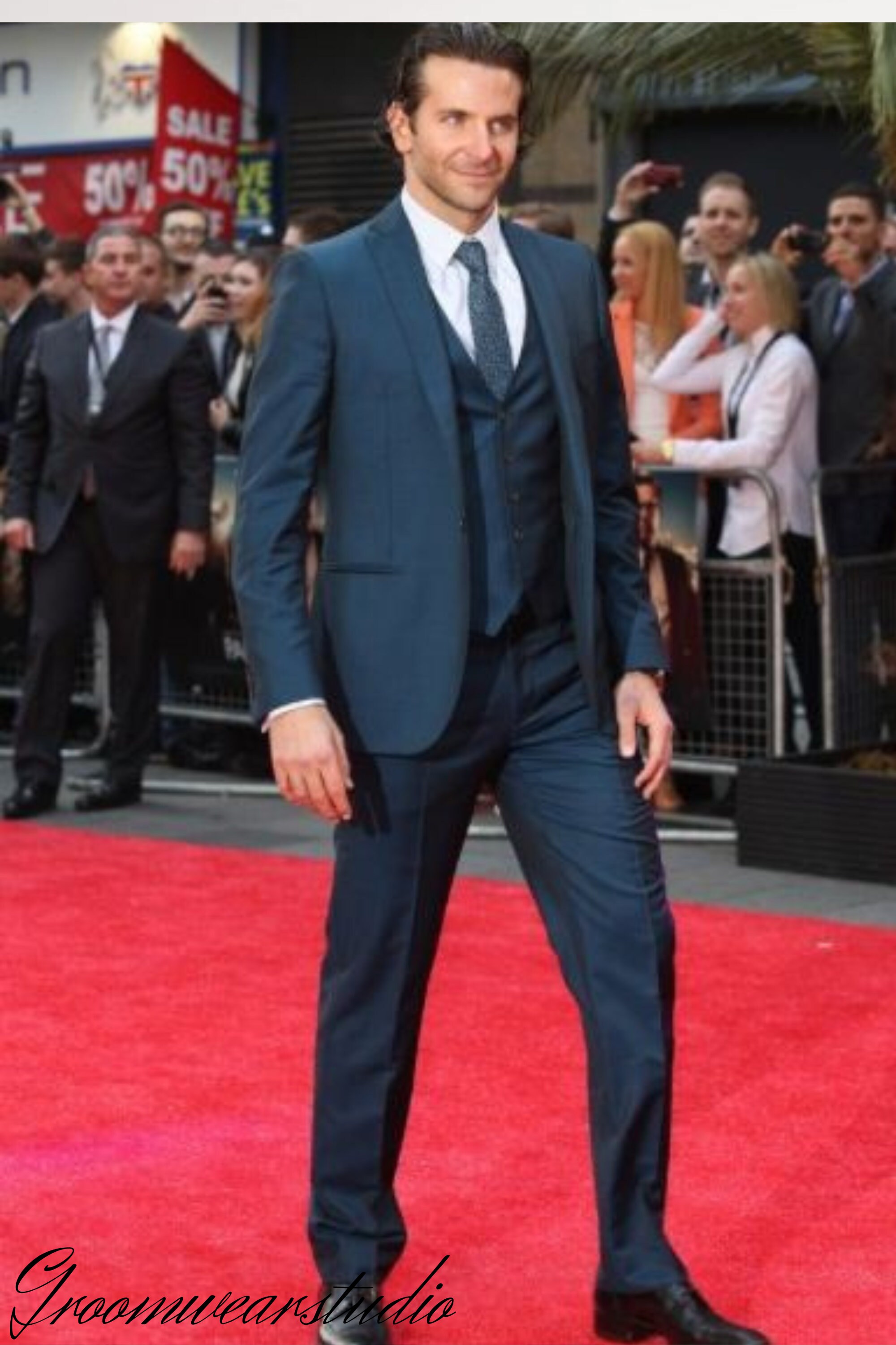 Men's 3 Piece Premium Fine Drak Blue three piece suit main image 1