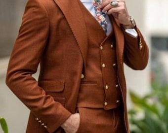Mens suit, Brown suit, suit for men, three piece suit, Luxury stylish suit, wedding wear suit, party wear suit, 2 botton Suit Groomsmen suit