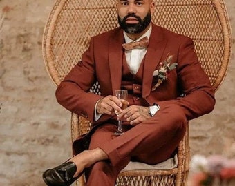 Terracotta Men Suit, FINEST Rust Suit, 3 piece suit, Luxury stylish suit, wedding suit, party wear suit, Groomsmen suit, Groom Rust Suit,