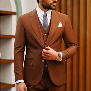 Brown suit for men, three piece suit, Luxury stylish suit, wedding wear suit, party wear suit, 2 botton Suit Groomsmen suit,