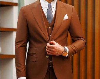 Brown suit for men, three piece suit, Luxury stylish suit, wedding wear suit, party wear suit, 2 botton Suit Groomsmen suit,