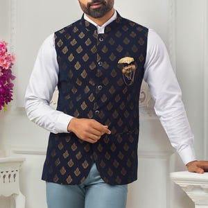 Jecket for men, Premium Luxury Stylish Look Man Nehru jacket, Ethnic Wedding Wear jacket Groom wear 5 button navy Blue jacket
