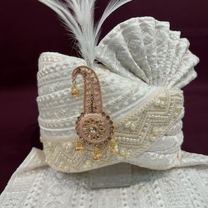Ivory Wedding Turban for Groom: Indian Sherwani Accessory