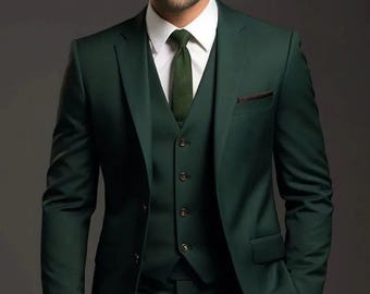 Forest Green Three Piece Slim Fit Suit For Men, Groom And Groomsmen suit For wedding, Engagement prom suit, party wear suit, Costom suit
