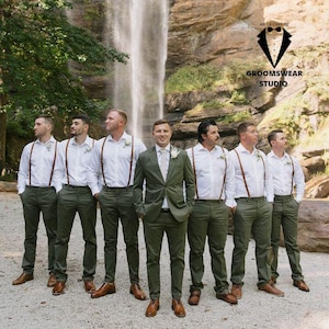 Garnitur męski premium, dwuczęściowy garnitur w kolorze oliwkowo-zielonym, odzież ślubna, garnitur dla pana młodego i drużbów, garnitur na imprezę, prezenty dla mężczyzn, elegancki garnitur,