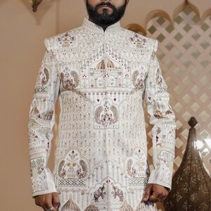 PREMIUM WHITE SHERWANI For Groom, Indian groom dress, groom sherwani, sherwani men wedding, groom wedding outfit, Sherwani for men,