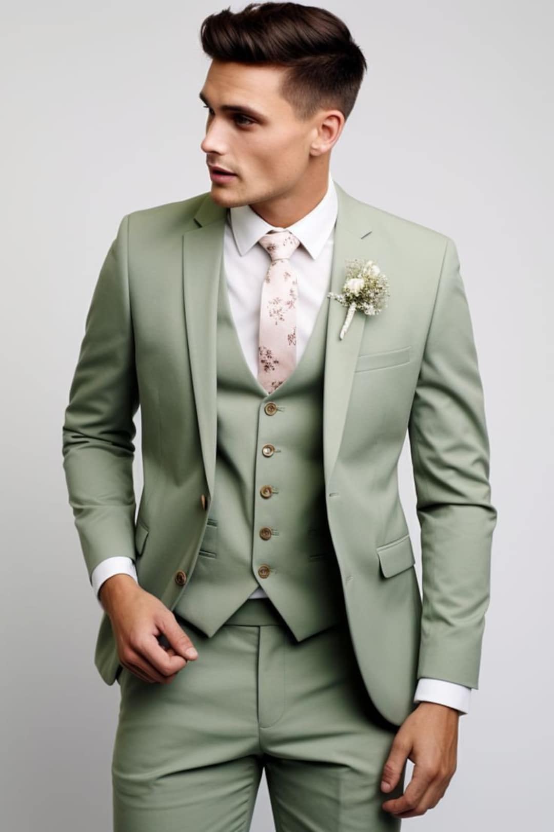 Buy Sage Green Men's Suit: Custom Three Piece Wedding Suit Online in India 