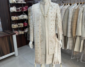 PREMIUM Ivory SHERWANI For Groom, Indian groom dress, groom sherwani, sherwani men wedding white, groom wedding outfit, groom outfit,