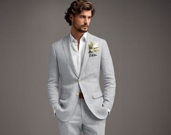 Premium Linen Grey Men Suit, Two piece Suit, Three Piece Suit, Luxury stylish suit for men, Groom wear suit, groomsme Suit, wedding Suit,