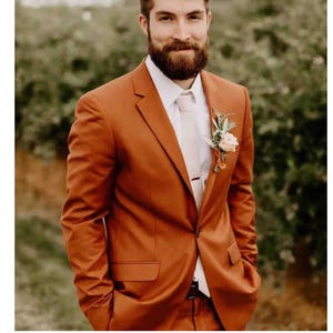 Terracotta Rust men suit men&#39;s Suit for Groom and Groomsmen suit, wedding suit, Engagement prom suit, party wear suit, Classic suit