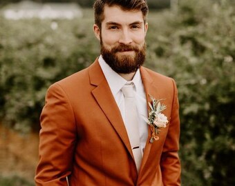 Rust suit for men, wedding suit, stylish look suit, Luxury suit, Ethnic Wedding Wear 2 Piece Suit, Groom wear two button suit,