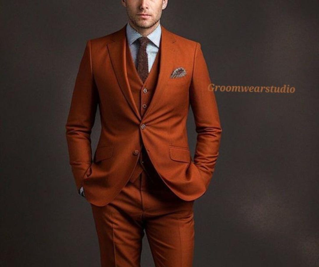 Basic Costom For Men Classic Rust/terracotta Suit for Men ,groom Suit, Groomsmen Suit ...