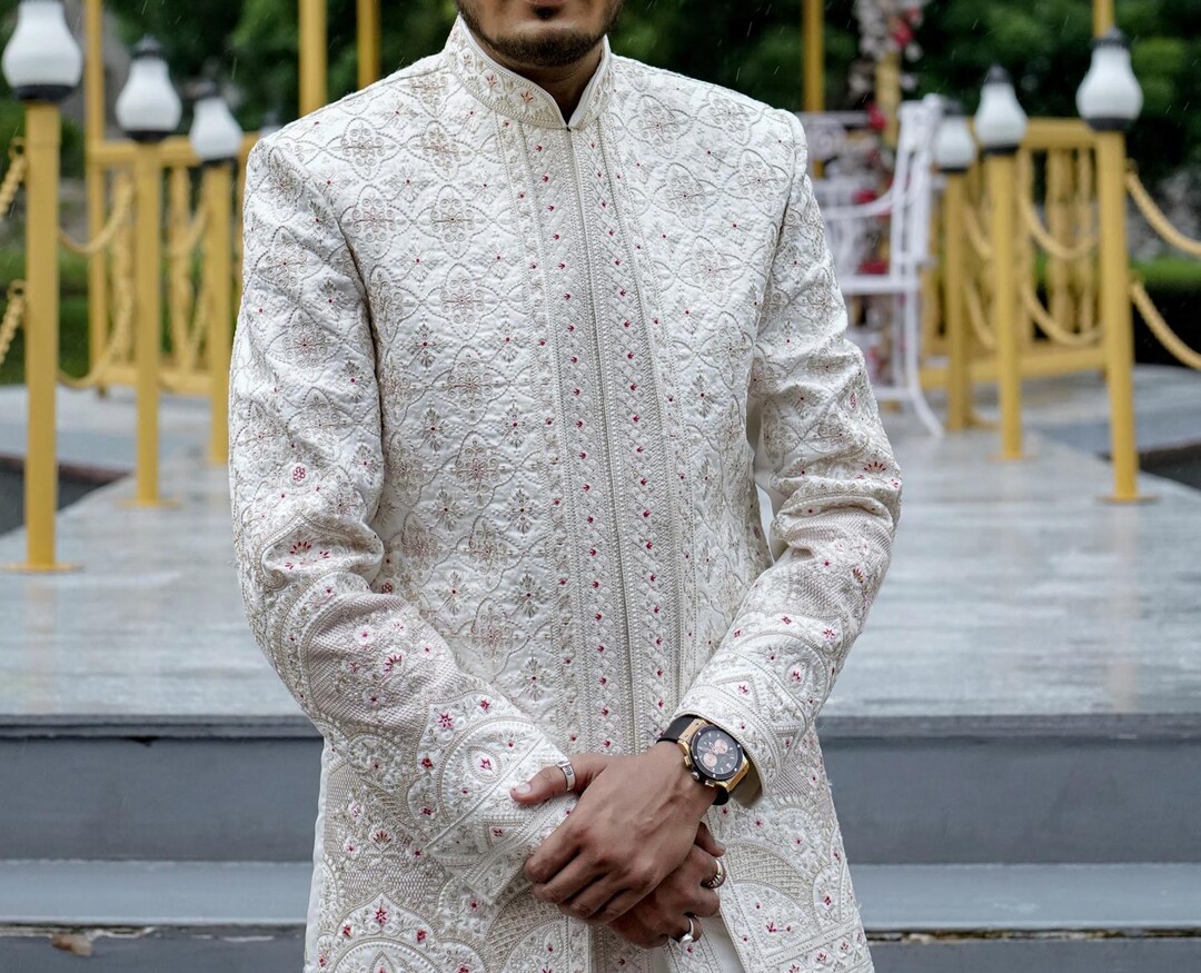 Buy Rajputana White Sherwani: Indian Groom Wedding Outfit Online