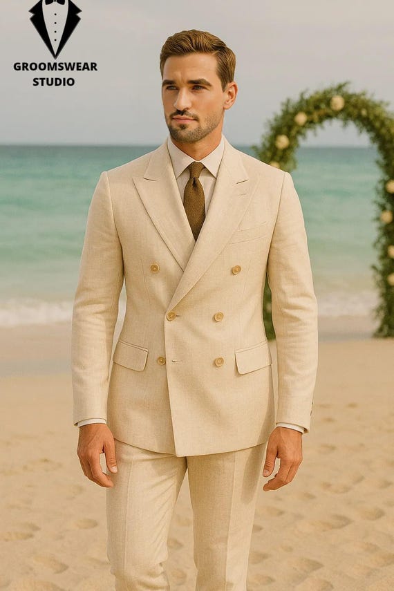 ベージュ ダブルブレスト スーツ dadクリーム色 ダブルブレストスーツ