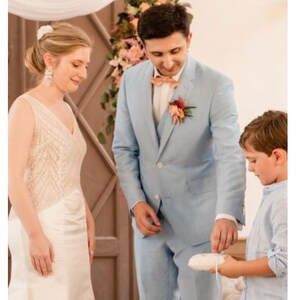 Linen Blue Men Suit, Groom Linen Suit,3 Piece Suit, Luxury stylish suit, Groom wear suit, groomsme Suit, wedding Suit, Sky Blue linen Suit,