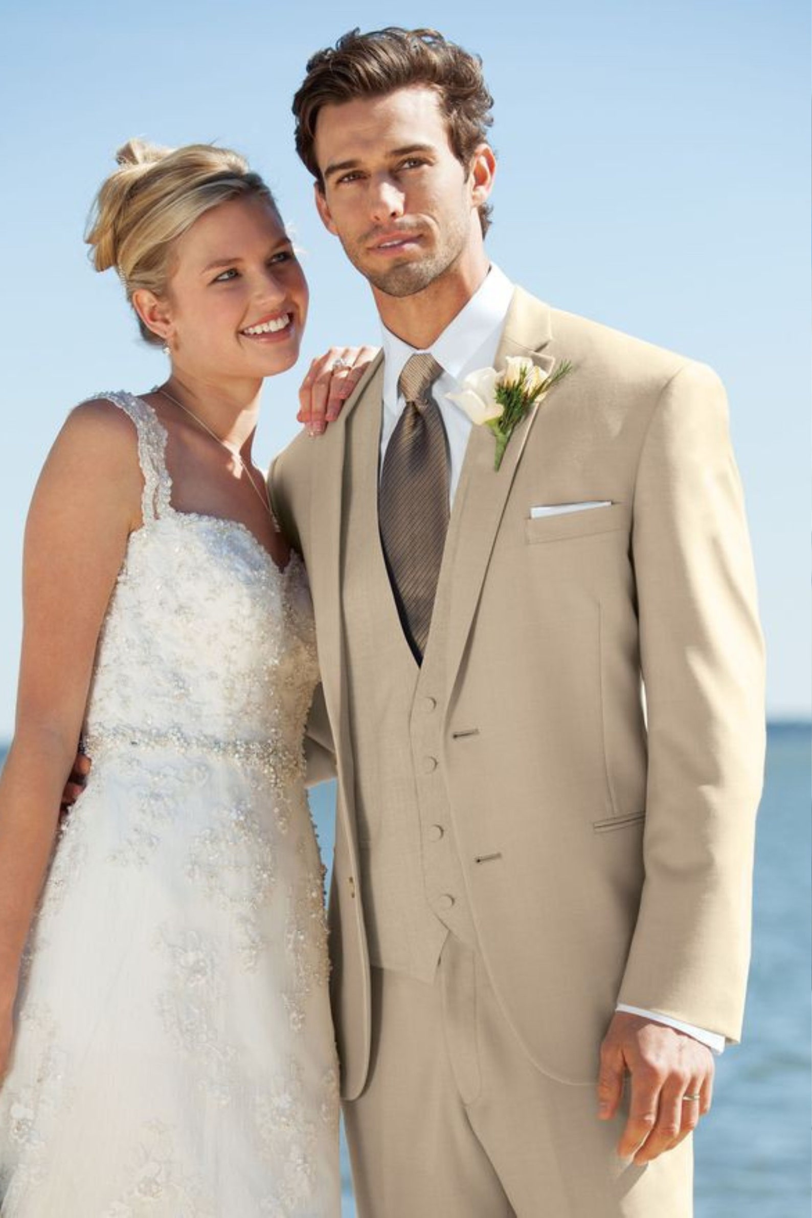 Mens Beige Suit, 3 Piece Suit Wedding Suit Groom and Groomsmen Suit