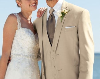 Mens Beige suit, 3 piece Suit Wedding Suit Groom and groomsmen suit, summer suit, birthday suit dinner suit men