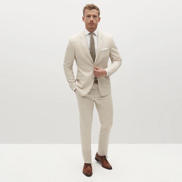 Basic Costom For Men Premium Two Piece Suit for Men Beige Groom and Groomsmen Suit, Wedding ...
