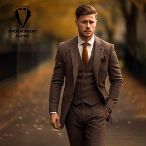 Three piece TWEED Men Suit, Groom suit, Groomsmen suit, wool tweed suit men, winter suit, men vintage suit, wedding Suit, Costom suit