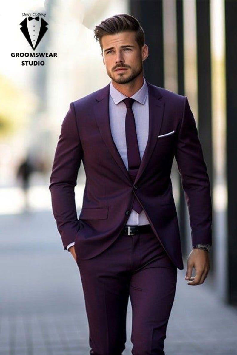 Basic Costom For Men Classic Two Piece Purple Mens Suit for Wedding, Engagement, Prom, Groom ...