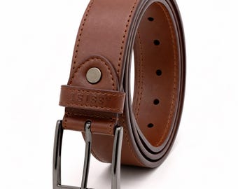 Men's Brown Belt | Vegan Leather for Smart & Casual Wear | Slim Cactus Leather 33mm