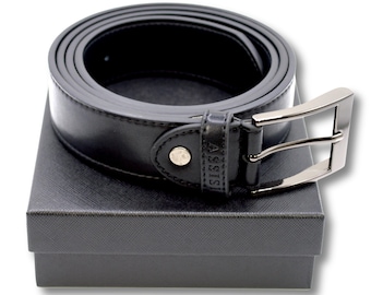Gift for Him | Men's Black Vegan Leather Belt | Slim Cactus Leather, Presented in Box | 3rd Anniversary