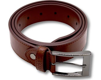 Men's Brown Belt | Vegan Leather for Smart & Casual Wear | Slim Cactus Leather 33mm