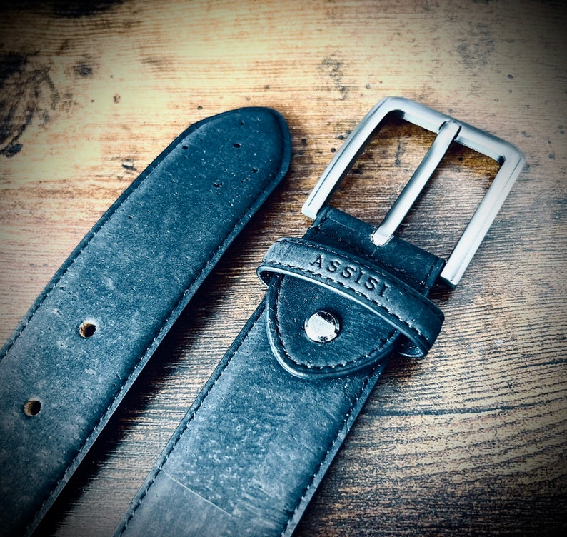 vegan gifts for men - cork leather belt - vegan belts for men - black vegan leather belt - 3rd anniversary
