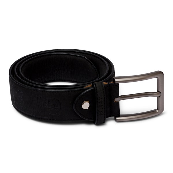Vegan Belt for Men by Assisi Style. Durable Faux Leather Black Cork, 38mm Wide. Durable and Stylish Gifts for Men in Gift Box