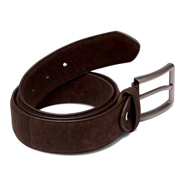Vegan Belt for Men by Assisi Style. Durable Faux Leather Brown Cork, 38mm Wide. Durable and Stylish Gifts for Men in Gift Box