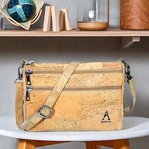 Sac à bandoulière végétalien pour femme - Sac à main en cuir de liège naturel de style Assisi - Fait main, respectueux de l'environnement et sans cruauté - Cadeau durable