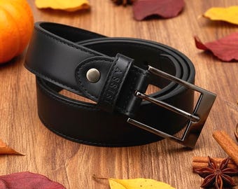 Men's Black Belt | Vegan Leather for Smart & Casual Wear | Slim Cactus Leather 33mm