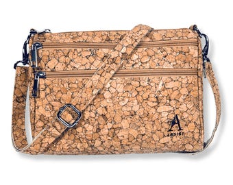 Vegan Cork Leather Crossbody Bag | Lightweight Shoulder Bag, Gift Box | 3rd, 5th Anniversary