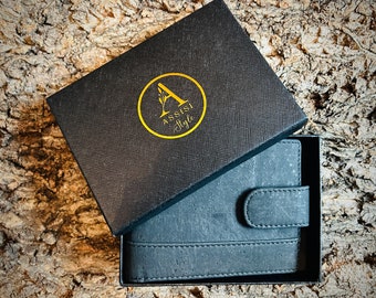 Mens Vegan Wallet by Assisi Style - Black Cork Wallet for Men, RFID Blocking - Vegan Birthday Gift