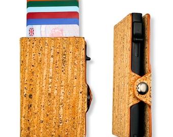 Pop Up Wallet | RFID Cork Card Holder with Money Clip | Slim Ridge-Style Credit Card Wallet