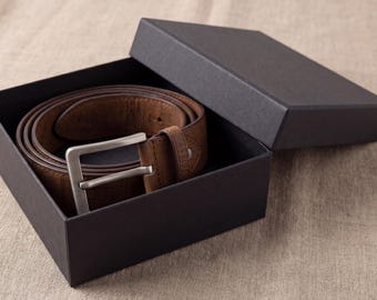 Gift for Him | Men's Brown Vegan Leather Belt | Cork Belt in Gift Box | 3rd & 5th Anniversary