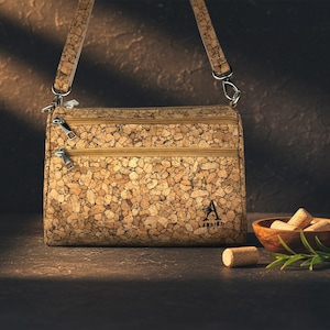 Vegan Leather Crossbody Handbag – Designer Handmade Cork Handbag – Natural & Sustainable Mother&#39;s Day or Birthday Gift by Assisi Style