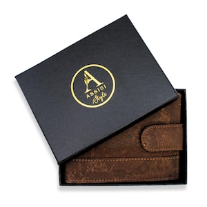 Gift for Him | Brown RFID Blocking Vegan Wallet | Cork Bifold with Coin Purse, Gift Box | 3rd, 5th Anniversary