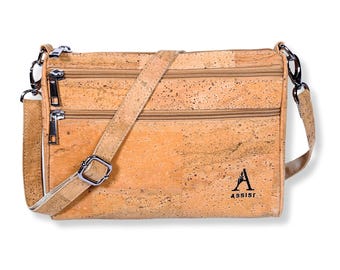 Women's Cork Crossbody Bag | Lightweight Vegan Leather Shoulder Bag in Natural Cork
